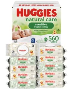 Huggies Natural Care Sensitive Baby Wipes, Unscented, Hypoallergenic, 99% Purified Water, 10 Flip-Top Packs (560 Wipes Total)