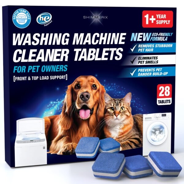 Washing Machine Cleaner Pro Tablets for Pet Owners – 28 Pack, Front & Top Load Washer Deep Cleaning, Septic Tank Safe, HE Support, Remove Stubborn …