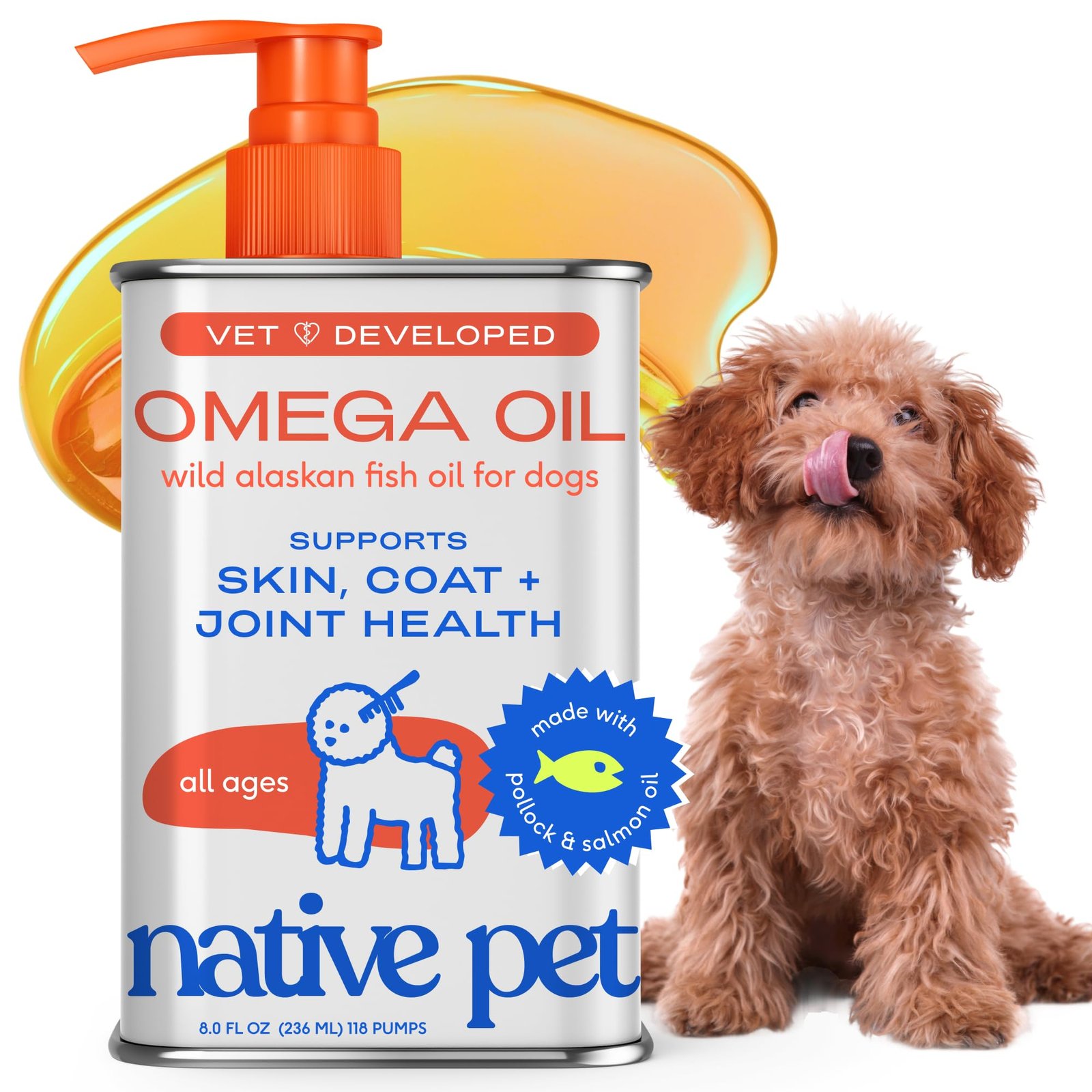 Native Pet Omega 3 Fish Oil for Dogs & Cats – Promotes Healthy Skin, Shiny Coat, & Strong Joints – Made with Wild Alaskan Salmon Oil for Dogs – Tas…