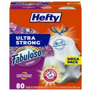 Hefty Ultra Strong 13 Gallon Trash Bags, Tall Kitchen Trash Bags 13 Gallon Size, Resist Leaks, Punctures, and Rips, Continuous Odor Control, White,…