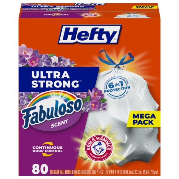 Hefty Ultra Strong 13 Gallon Trash Bags, Tall Kitchen Trash Bags 13 Gallon Size, Resist Leaks, Punctures, and Rips, Continuous Odor Control, White,…