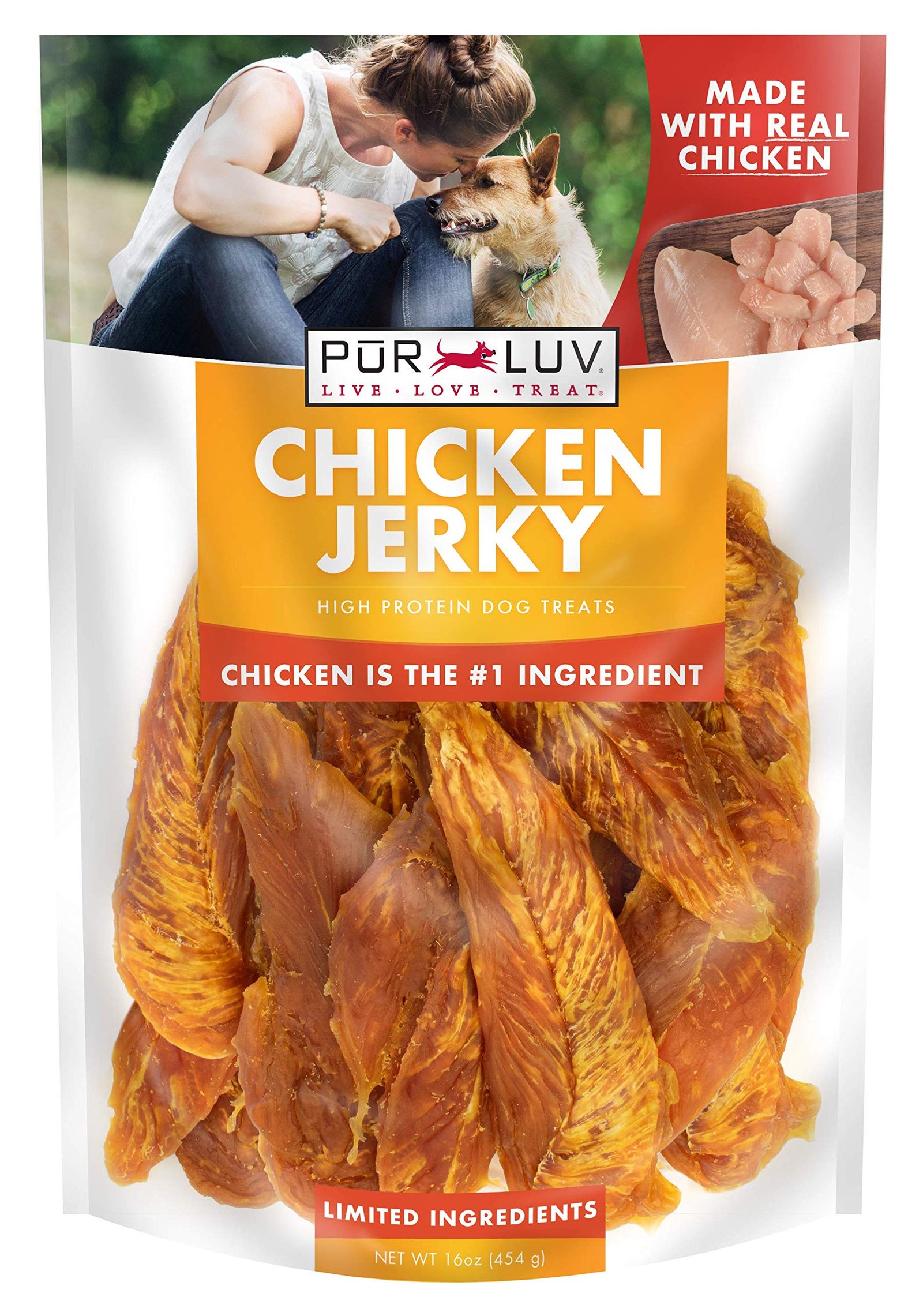 Pur Luv Chicken Jerky Dog Treats, Made with 100% Real Chicken Breast, 16 Ounces, Healthy, Easily Digestible, Long-Lasting, High Protein, Satisfies …