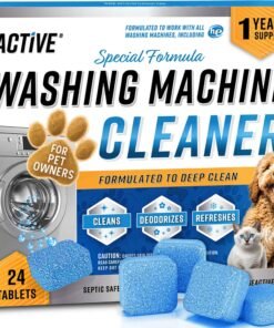 ACTIVE Washing Machine Cleaner for Pet Owners Enzymatic Deep Clean Descaler for Cat & Dog Hair, Urine, Odor, Residue, 24 Septic-Safe Tablets for To...