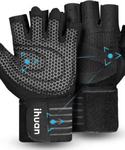 ihuan Ventilated Weight Lifting Gym Workout Gloves with Wrist Wrap Support for Men & Women, Full Palm Protection, for Weightlifting, Training, Fitn...