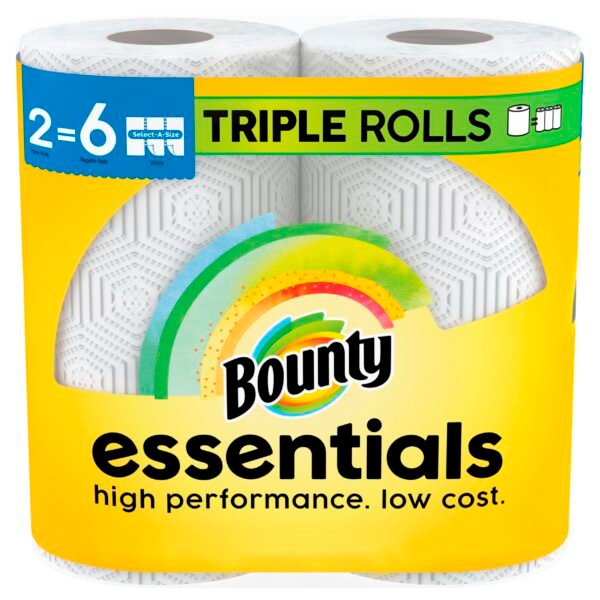 Bounty Essentials Select-A-Size Paper Towels, White, 2 Triple Rolls = 6 Regular Rolls