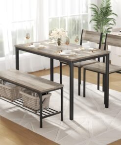 DUMOS Dining Table, Dining Table Set for 4 with Bench, Easy to Assemble Kitchen Table, Space-Saving Ideal 4-Person Set for Dining Room Kitchen Apar...