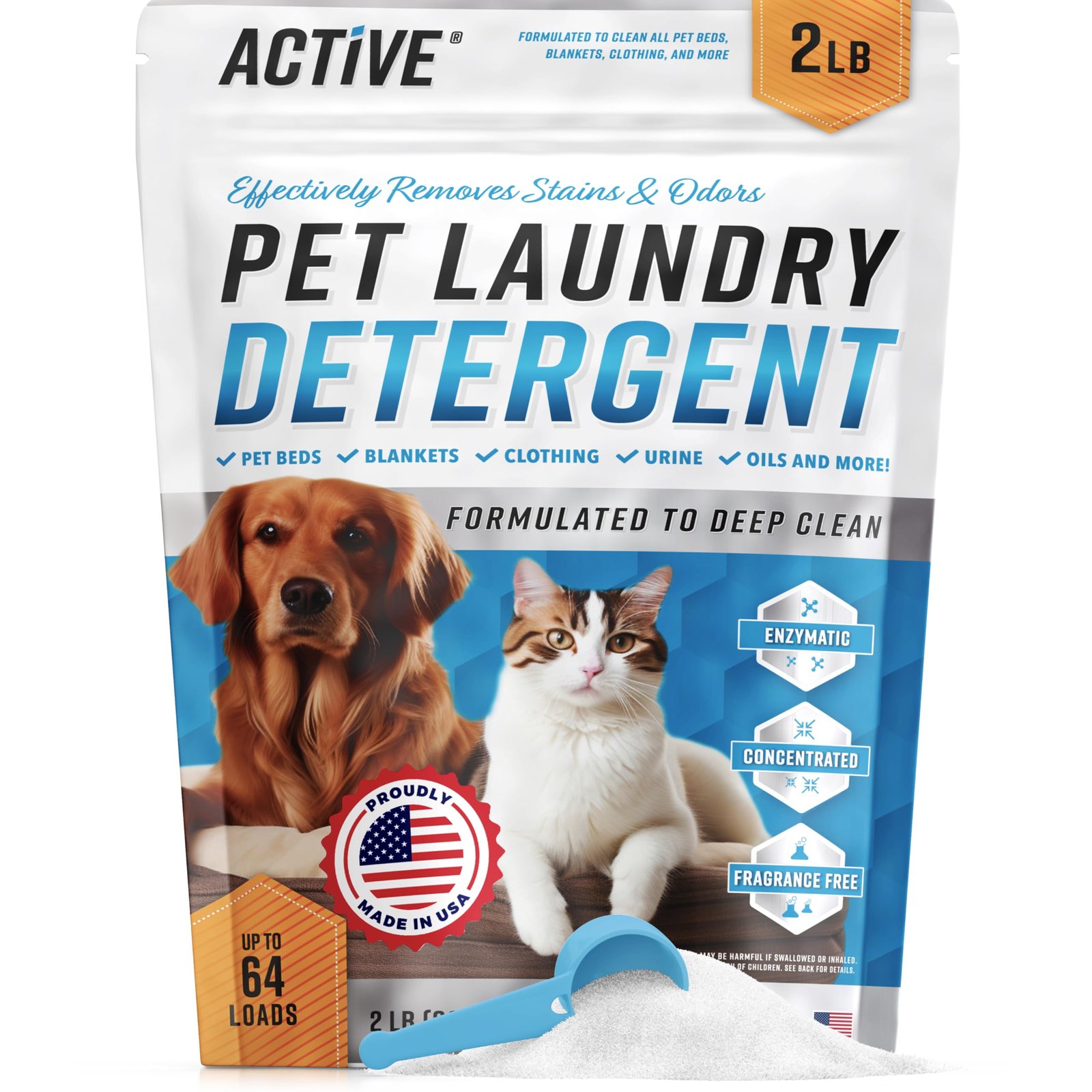 Pet Laundry Detergent Odor Remover – ACTIVE Enzyme Based Powder Detergent for Dogs Beds, Cat Pee, HE Washer Friendly Natural Enzymatic Deodorizer, …