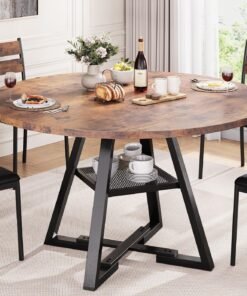 Round Dining Table for 4,Kitchen Dining Room Circle Dinner Pedestal Table,Space Saving Wood Kitchen & Dining Room Furniture (Vintage, 47In)