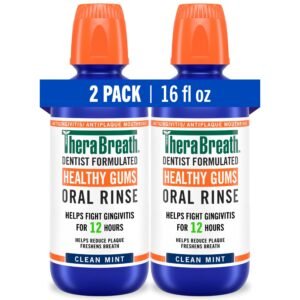 TheraBreath Healthy Gums Oral Rinse, Antigingivitis, Clean Mint Flavor, Dentist Formulated to Help Prevent Gingivitis and Support Gum Health, Alcoh…