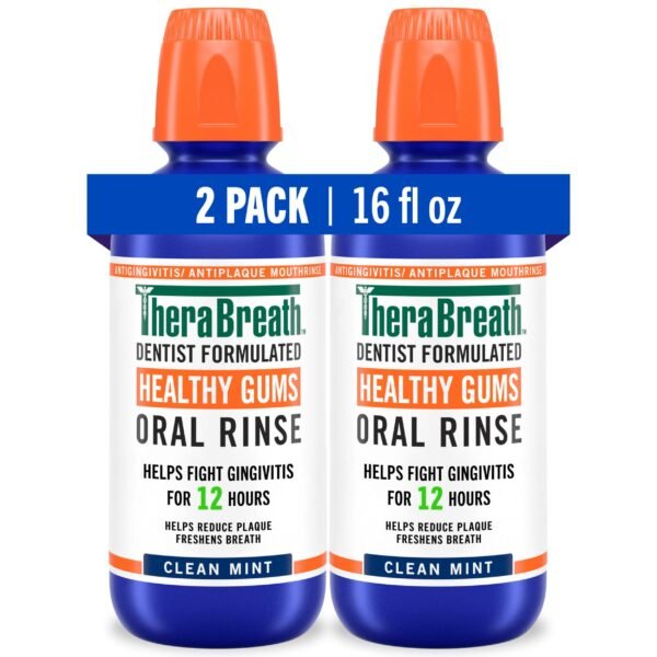 TheraBreath Healthy Gums Oral Rinse, Antigingivitis, Clean Mint Flavor, Dentist Formulated to Help Prevent Gingivitis and Support Gum Health, Alcoh…