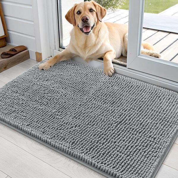 OLANLY Dog Door Mat for Muddy Paws 36×24, Absorbs Moisture and Dirt, Absorbent Non-Slip Washable Doormat, Quick Dry Chenille Mud Mat for Dogs, Entr…