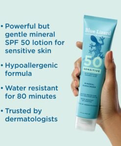 Alternative view of Blue Lizard Sensitive Mineral SPF 50 Sunscreen Lotion, 100% Mineral Sunscreen, UVA/UVB Protection, Infused with organic Aloe Vera, Soothes and Hydr...