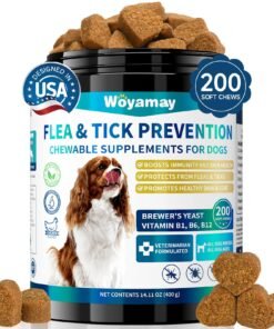 Flea and Tick Prevention for Dogs Chewables, 200 Soft Treats, Natural Dog Flea and Tick Treatment, Oral Flea Chews for Dogs Supplement, Flea and Ti...