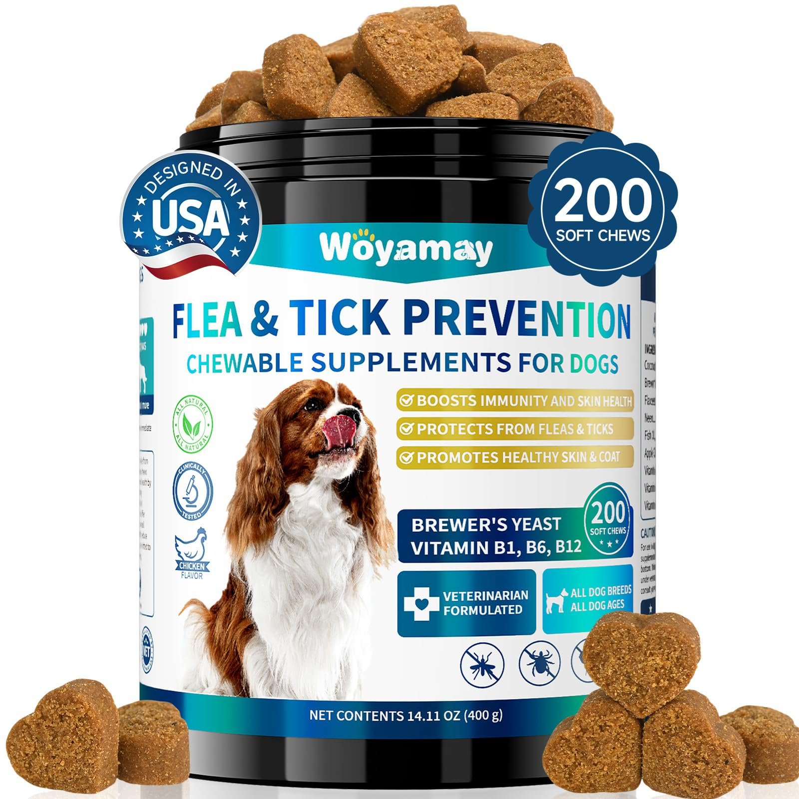 Flea and Tick Prevention for Dogs Chewables, 200 Soft Treats, Natural Dog Flea and Tick Treatment, Oral Flea Chews for Dogs Supplement, Flea and Ti…