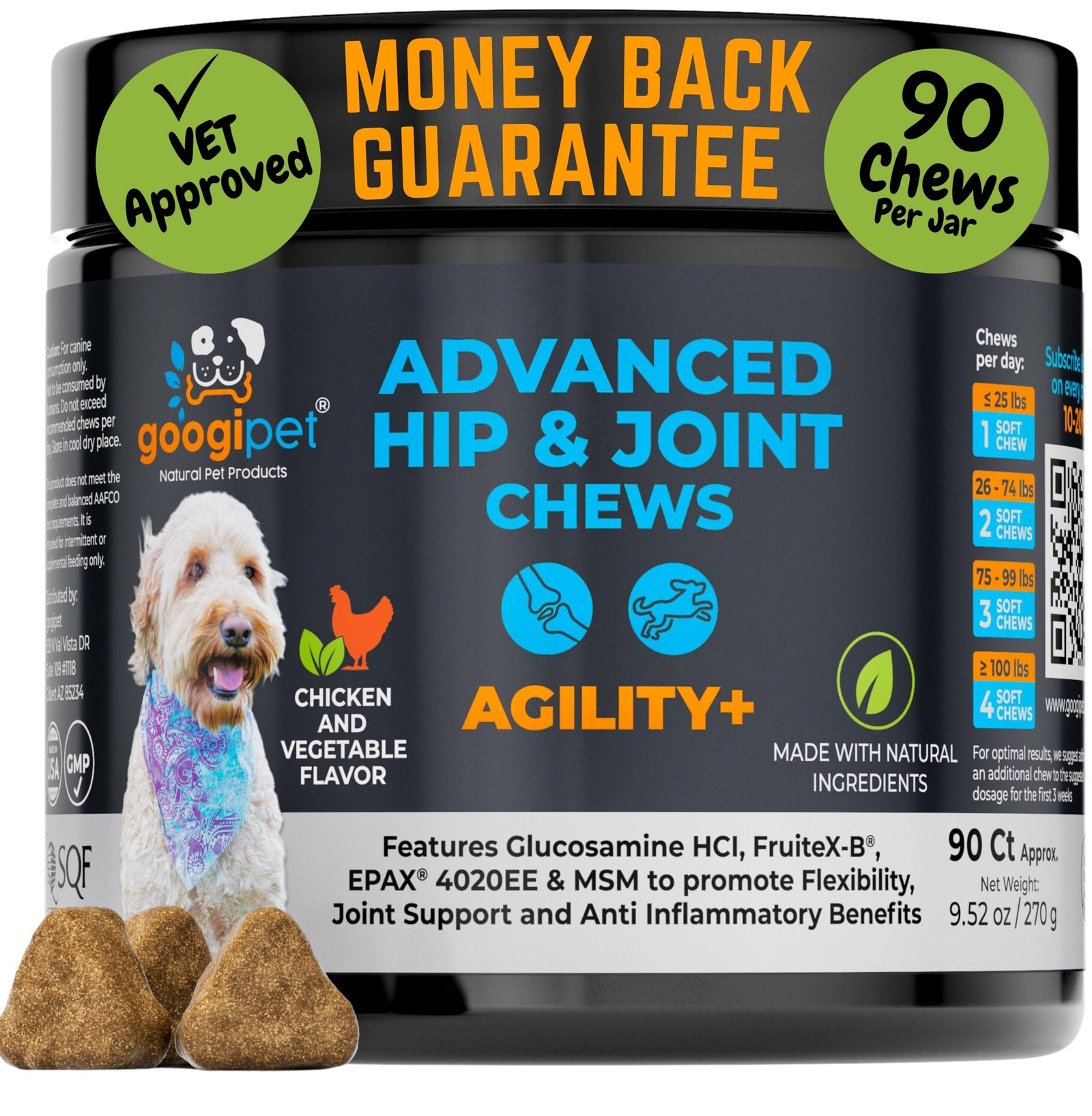 Googipet Premium Hip and Joint Supplement for Dogs – Glucosamine Soft Chews w/Green Lipped Mussels for Dogs, Dog Joint Supplement Turmeric for Mobi…