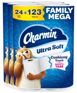 Charmin Ultra Soft Cushiony Touch Toilet Paper, 24 Family Mega = 123 Regular Rolls, White