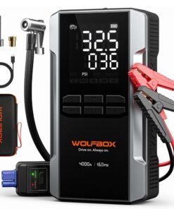 WOLFBOX 4000A Jump Starter with 160PSI Air Compressor, 12V Car Battery Booster, 65W Fast Charge, 88.8Wh Portable Tire Inflator, LED Display for 10L...