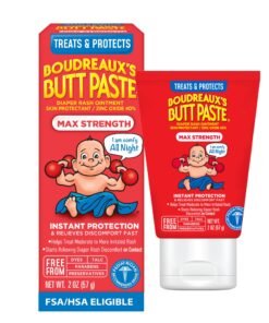 Boudreaux’s Butt Paste Max Strength Diaper Rash Cream for Baby, Ointment With Zinc Oxide, 2 oz Tube