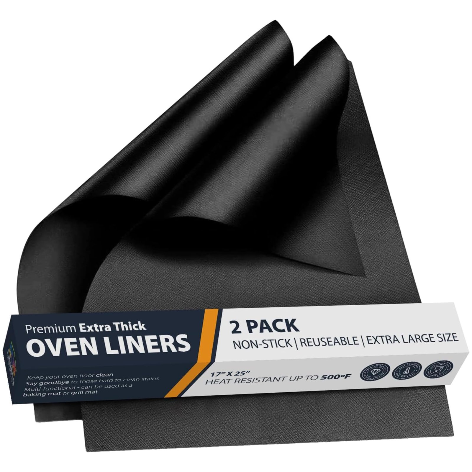 Oven Liners for Bottom of Oven – 2 Pack Large Heavy Duty Mats, 17”x25” Non-Stick Reusable Liner for Electric, Gas, Toaster Ovens, Grills – BPA & PF…