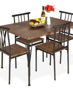 Best Choice Products 5-Piece Metal and Wood Indoor Modern Rectangular Dining Table Furniture Set for Kitchen, Dining Room, Dinette, Breakfast Nook ...