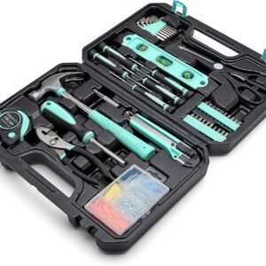 Amazon Basics 142-Piece Household Tool Kit for Home Repair, Hand Tools with Storage Case, 13.39 x 9.25 x 2.95 inch, Turquoise