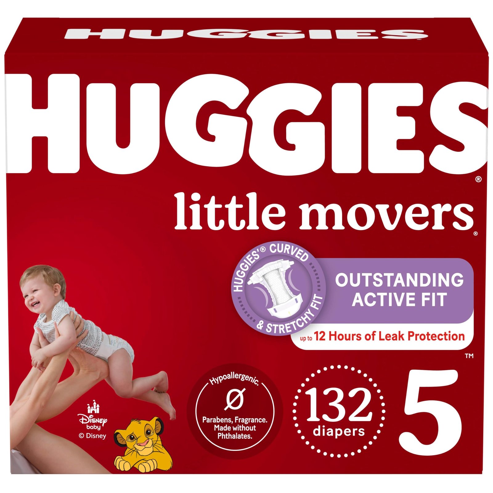 Huggies Size 5 Diapers, Little Movers Baby Diapers, Size 5 (27+ lbs), 132 Count , Packaging May Vary