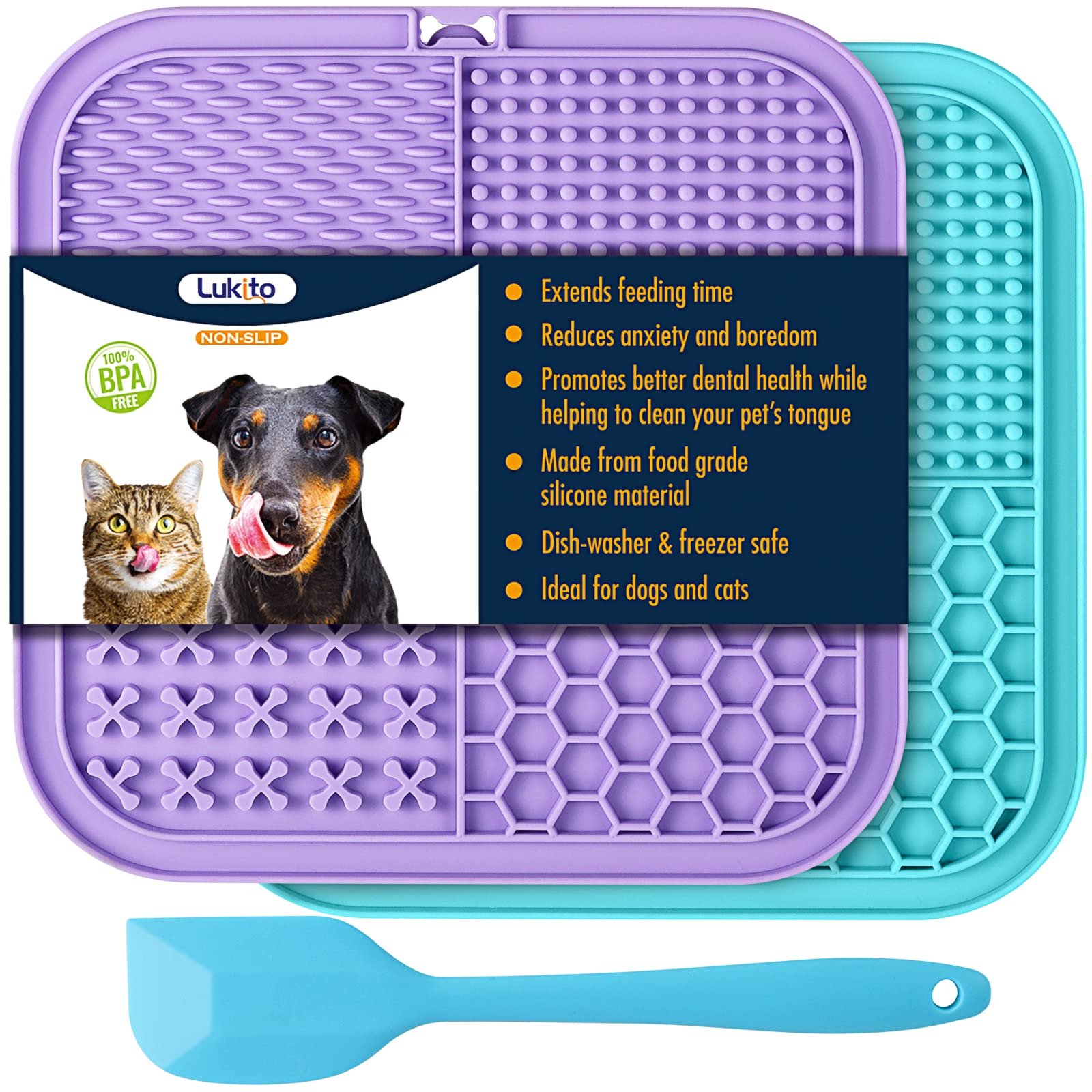 LUKITO Lick Mat for Dogs & Cats 2 Pack with Suction Cups, Dog Lick Mat for Anxiety Relief, Dog Toys to Keep Them Busy, Peanut Butter Licking Pad fo…