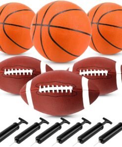 6 Pack Sport Balls Set with Pumps Official Size Footballs and Basketballs Bulk for Training and Practice Indoor Outdoor Use for Youth Adults Sport ...