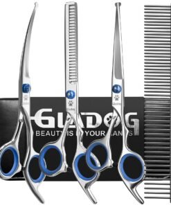 GLADOG Professional 5 in 1 Dog Grooming Scissors Set with Safety Round Tips, Sharp and Heavy-duty Pet Grooming Shears for Cats
