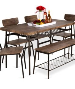 Best Choice Products 6-Piece 55in Modern Dining Set for Home, Kitchen, Dining Room w/Storage Racks, Rectangular Table, Bench, 4 Chairs, Steel Frame...