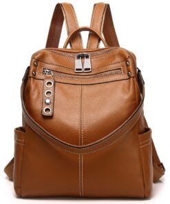 Genuine Leather Backpack Purse For Women Orange Real Soft Leather Travel Fashion Designer Convertible Ladies Shoulder Bag