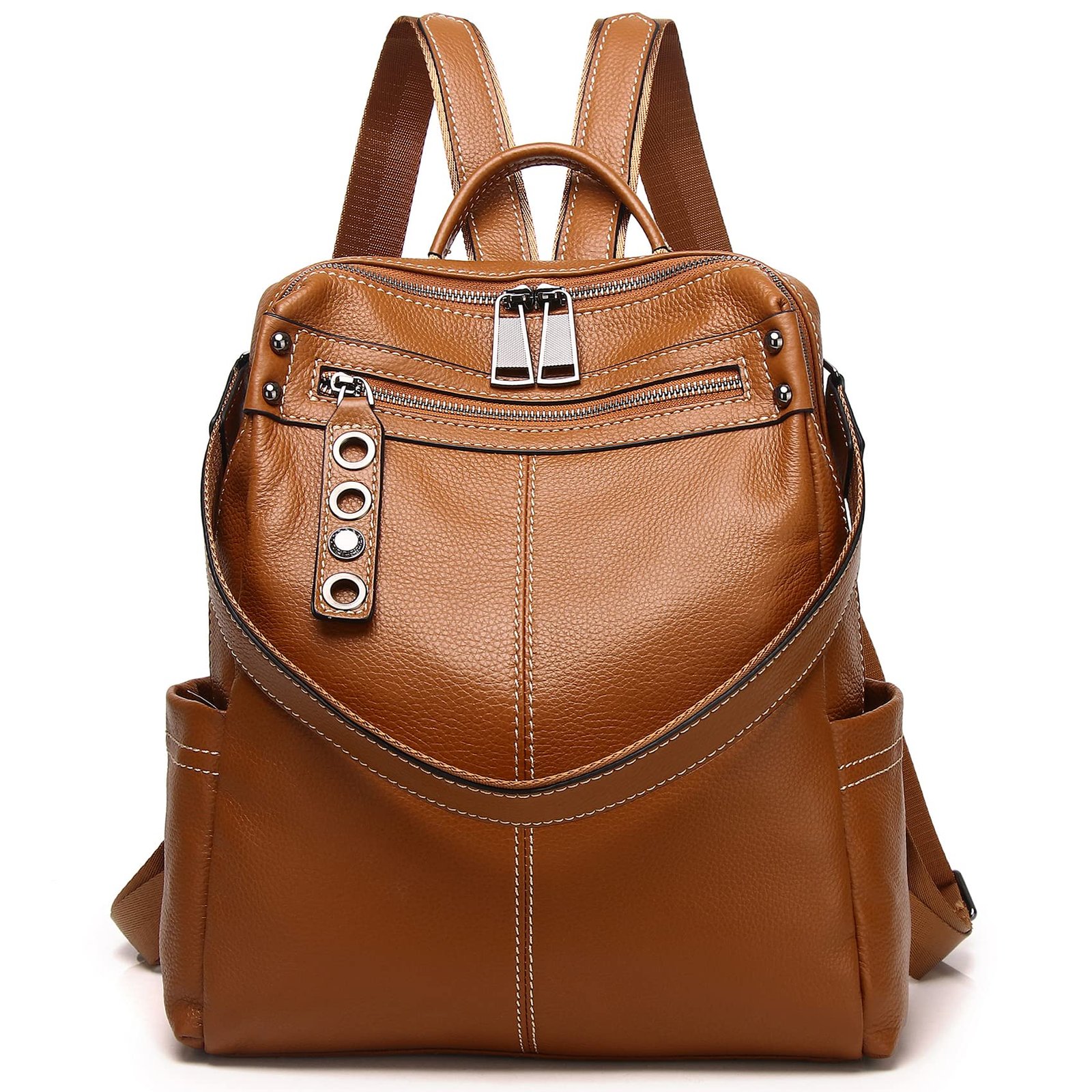 Genuine Leather Backpack Purse For Women Orange Real Soft Leather Travel Fashion Designer Convertible Ladies Shoulder Bag