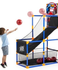 JOYIN Arcade Basketball Game Set with 4 Balls and Hoop for Kids 3 to 12 Years Old Indoor Outdoor Sport Play - Easy Set Up - Air Pump Included - Ide...