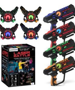 ArmoGear Set of 4 Laser Tag Guns with Vests - Laser Tag Set for Kids and Adults - Toy Guns with 150 ft Range, Night Vision, Invisibility Mode - Bat...