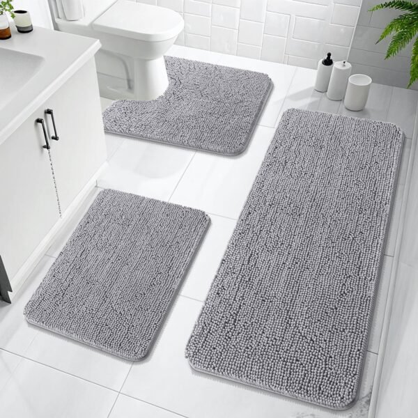 OLANLY Bathroom Rugs Sets 3 Piece, Soft Absorbent Chenille Bath Mats and U-Shaped Contour Toilet Rug, Quick Dry, Home Decor Accessories, Bath Mat S…