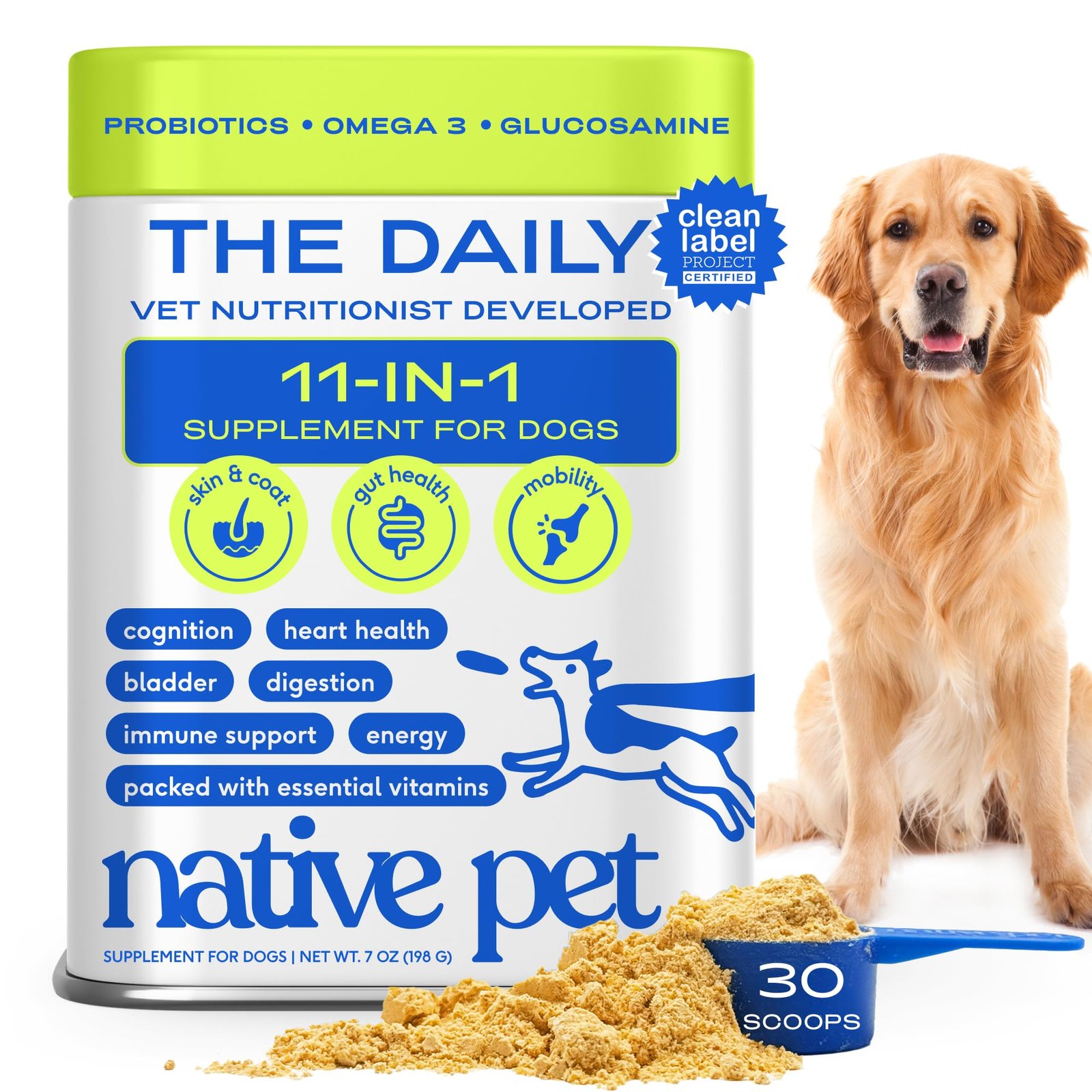 Native Pet The Daily Dog Vitamins & Supplements – 11-in-1 Multivitamin Powder for Dogs – Supports Whole Body Health, Digestion, Mobility & Immunity…