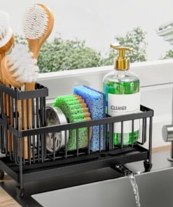 Cisily Sponge Holder for Kitchen Sink, Sink Caddy Organizer with High Brush Holder, Kitchen Countertop Organizers and Storage Essentials, Rustproof...