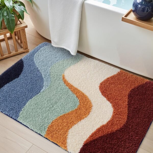 DEXI Bathroom Rug Washable, 24×36 Non Slip Bath Mat Absorbent, Soft Plush Microfiber Bathmat Quick Dry for Shower Floor, Colorful
