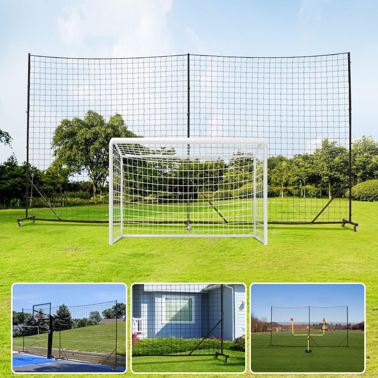 Ball Stop Net System with Wheels Movable Socketed Ball Stop Net Sports Netting Backyard 10FT to 12FT High Backstop Net for Barrier with Post from 1…