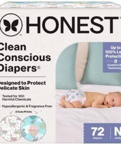 The Honest Company Comfort Dry Disposable Diapers for Sensitive Skin, Hypoallergenic, Above It All + All The Alpacas, Club Box Size Newborn 72 Count