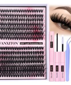 FANXITON DIY Individual Eyelash Extension Kit, Thick Volume Lash Clusters 40D+50D D Curvature, 280 Pieces Thin Band Cluster Lashes with Bond and Se...