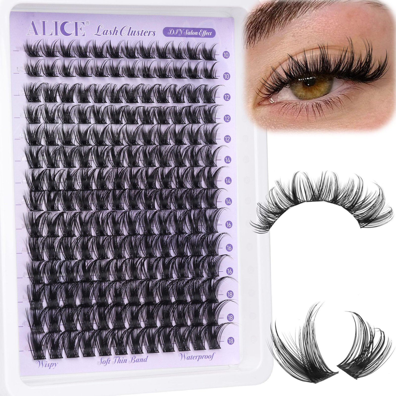 ALICE Lash Clusters Wispy Eyelash Clusters 10-18mm 168pcs Cluster Eyelash Extensions Natural Volume Lash Extensions DIY Individual Lashes with Soft…