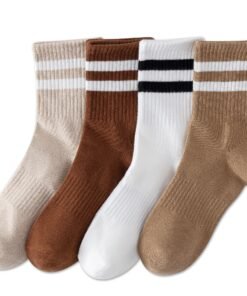 YUWELL Womens Striped Crew Socks, Cotton Cozy Casual Socks for Women 4 Pairs, Size 5-10