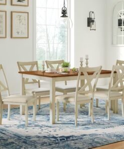 AMERLIFE 7-Piece Farmhouse Solid Wood Dining Table Set with 6 Upholstered Chairs, 60" Space Saving Dinner Table & Chairs Set, for Dining Room, Kitc...