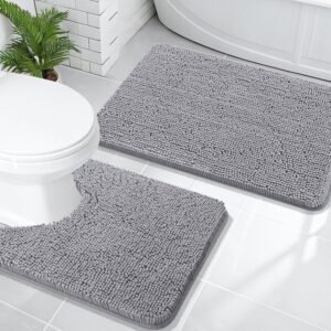 OLANLY Bathroom Rugs Sets 2 Piece, Soft Absorbent Chenille Bath Mats and U-Shaped Contour Toilet Mat Area Rug Set, Machine Washable Bath Carpet, Ho…