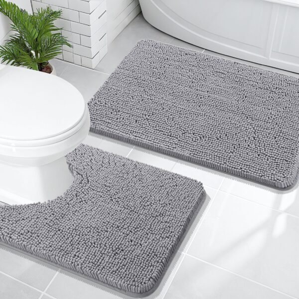 OLANLY Bathroom Rugs Sets 2 Piece, Soft Absorbent Chenille Bath Mats and U-Shaped Contour Toilet Mat Area Rug Set, Machine Washable Bath Carpet, Ho…